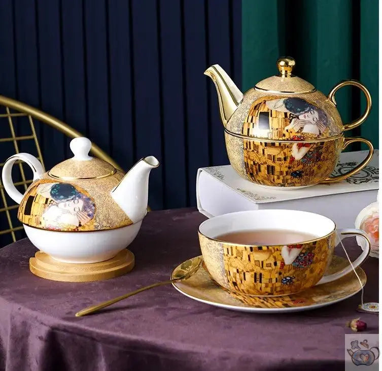 Set thé solitaire porcelaine baiser de Klimt Théières à la folie