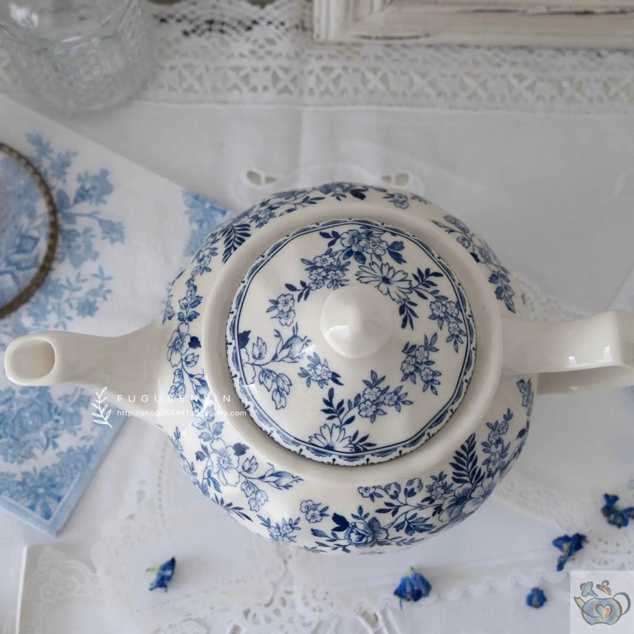 ​Set pour 2 blanc-bleu classique intemporel | Théières à la folie