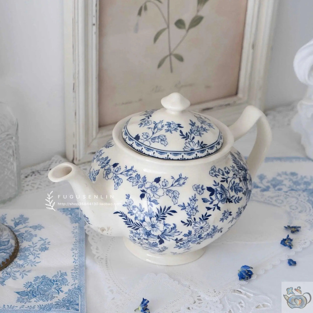 ​Set pour 2 blanc-bleu classique intemporel | Théières à la folie