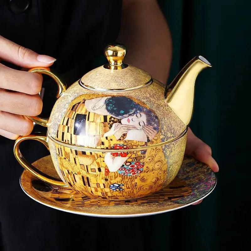 Set thé solitaire porcelaine baiser de Klimt Théières à la folie