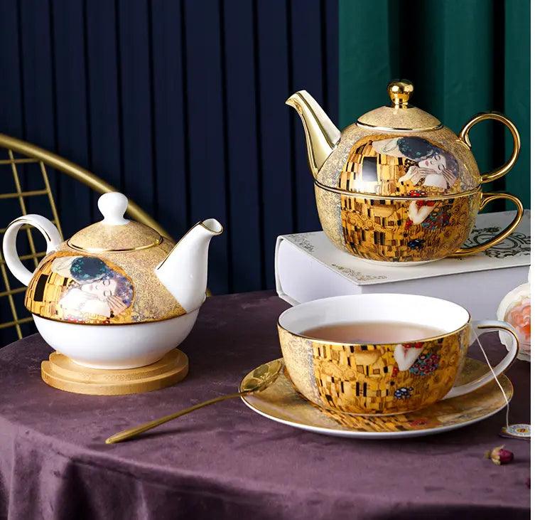 Set thé solitaire porcelaine baiser de Klimt Théières à la folie
