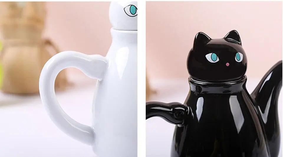 ​Set thé un chat pour deux noir ou blanc |  Théières à la folie