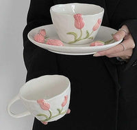 Thumbnail for ​Tasse blanche tulipes roses 3D | Théières à la folie