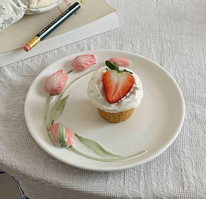 ​Tasse blanche tulipes roses 3D | Théières à la folie