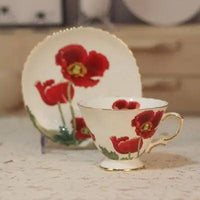 Thumbnail for ​Tasse et soucoupe porcelaine coquelicot rouge | Théières à la folie