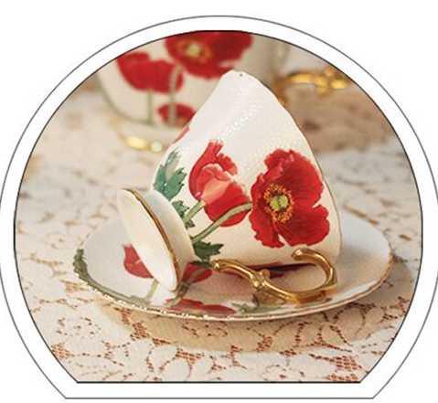 ​Tasse et soucoupe porcelaine coquelicot rouge | Théières à la folie