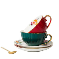 Thumbnail for ​Tasse porcelaine couleur unie et soucoupe fleurie  |  Théières à la folie