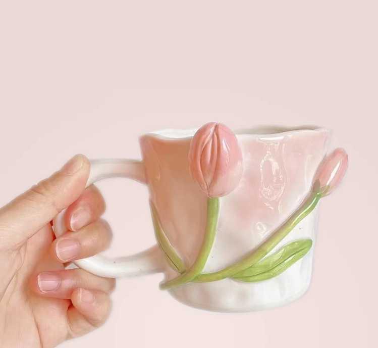 ​Tasse romantique fleurs 3D | Théières à la folie