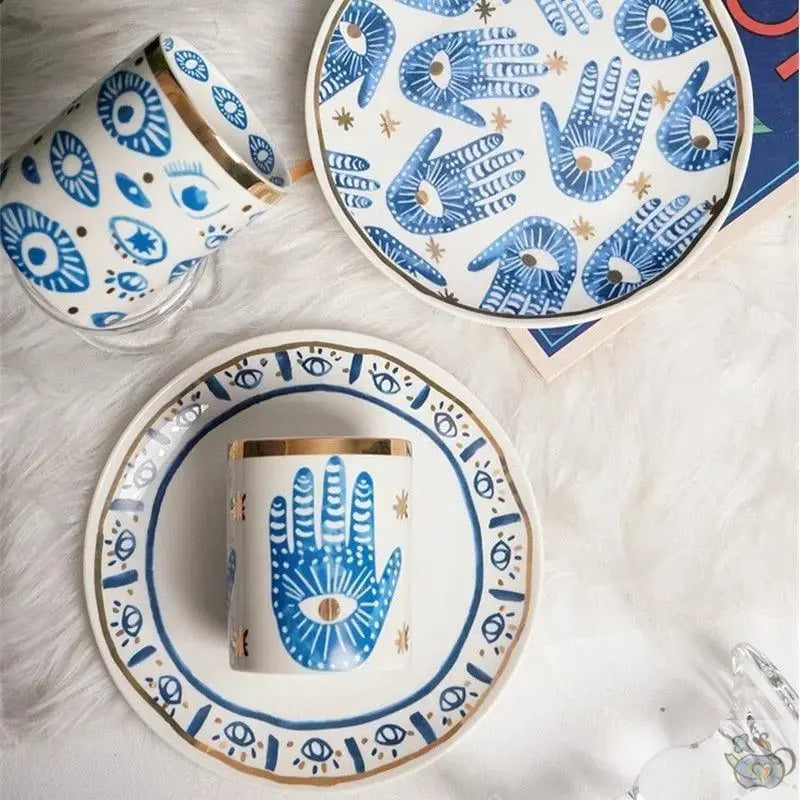 ​Tasses et mugs bleu blanc "la main et l'oeil" | Théières à la folie