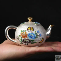 Thumbnail for ​Théière argent martelé et fleurs cloisonnées | Théières à la folie