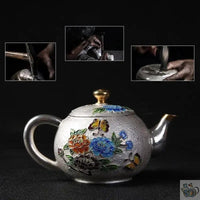 Thumbnail for ​Théière argent martelé et fleurs cloisonnées | Théières à la folie