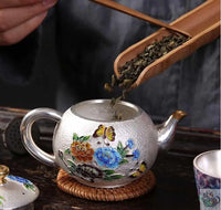 Thumbnail for ​Théière argent martelé et fleurs cloisonnées | Théières à la folie