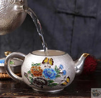 Thumbnail for ​Théière argent martelé et fleurs cloisonnées | Théières à la folie