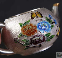 Thumbnail for ​Théière argent martelé et fleurs cloisonnées | Théières à la folie