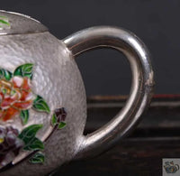Thumbnail for ​Théière argent martelé et fleurs cloisonnées | Théières à la folie