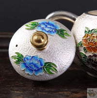 Thumbnail for ​Théière argent martelé et fleurs cloisonnées | Théières à la folie