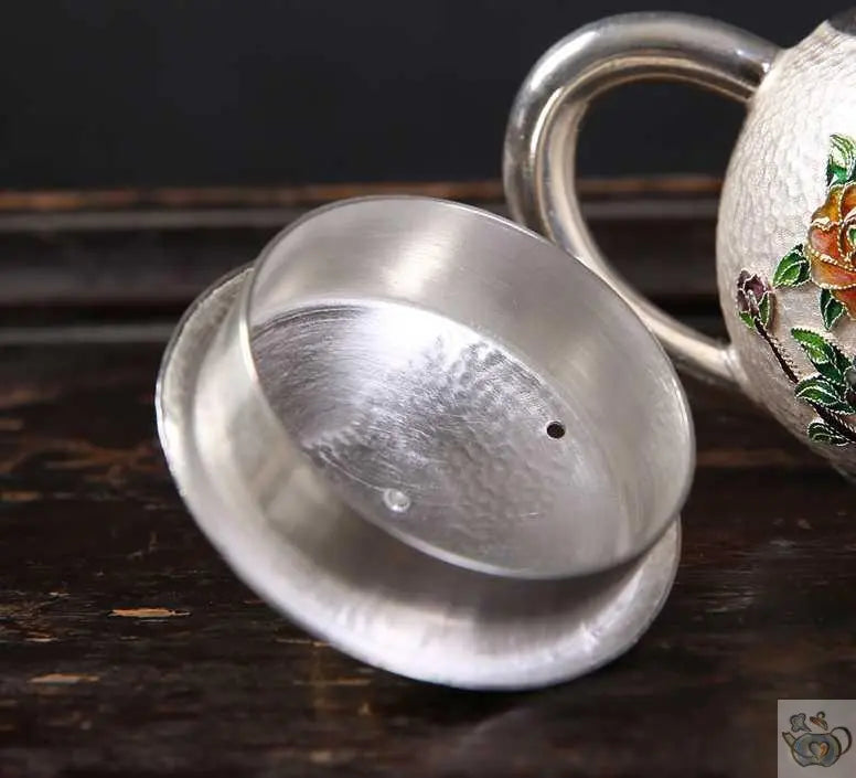 ​Théière argent martelé et fleurs cloisonnées | Théières à la folie