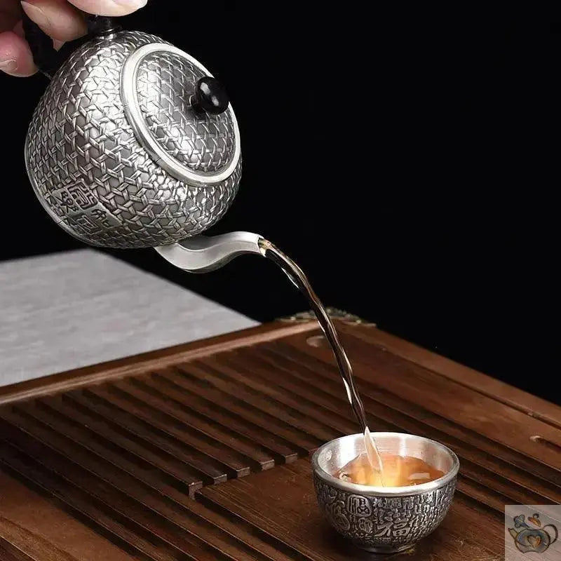 ​Théière argent pur motif canné et cigale | Théières à la folie