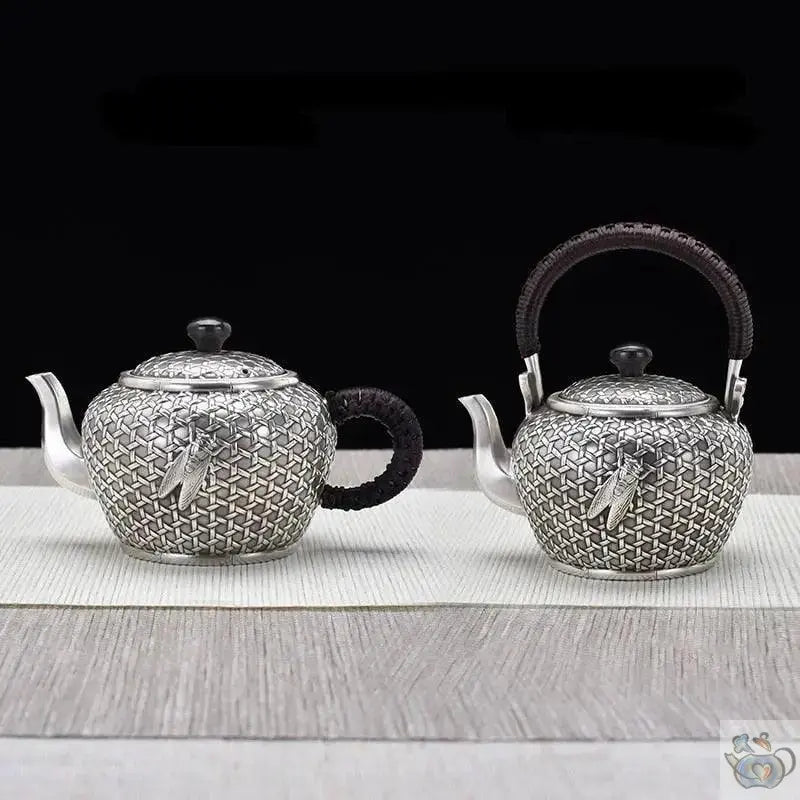 ​Théière argent pur motif canné et cigale | Théières à la folie