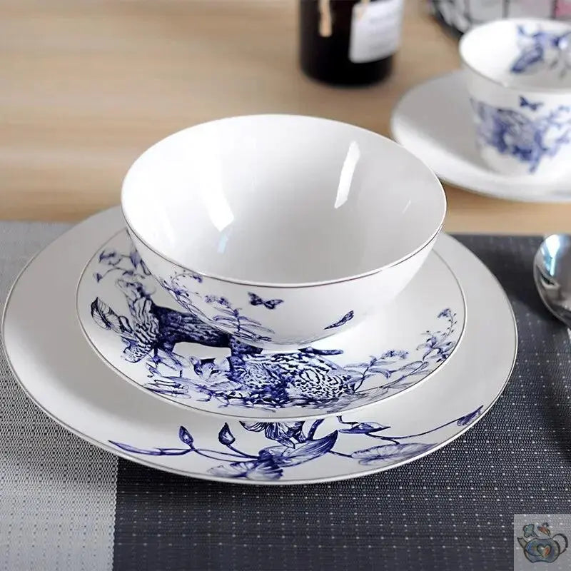 ​Théière blanc /bleu faune tropicale | Théières à la folie