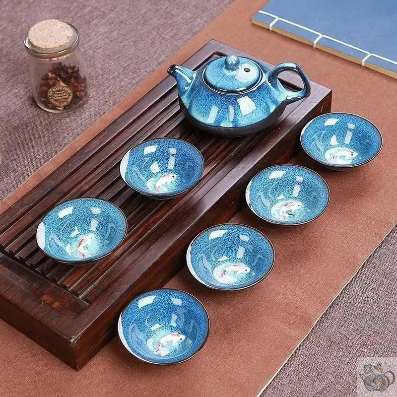 ​Théière et tasses en porcelaine bleus | Théières à la folie