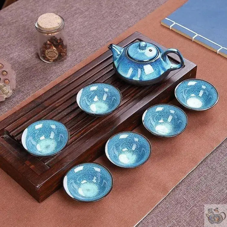 ​Théière et tasses en porcelaine bleus | Théières à la folie