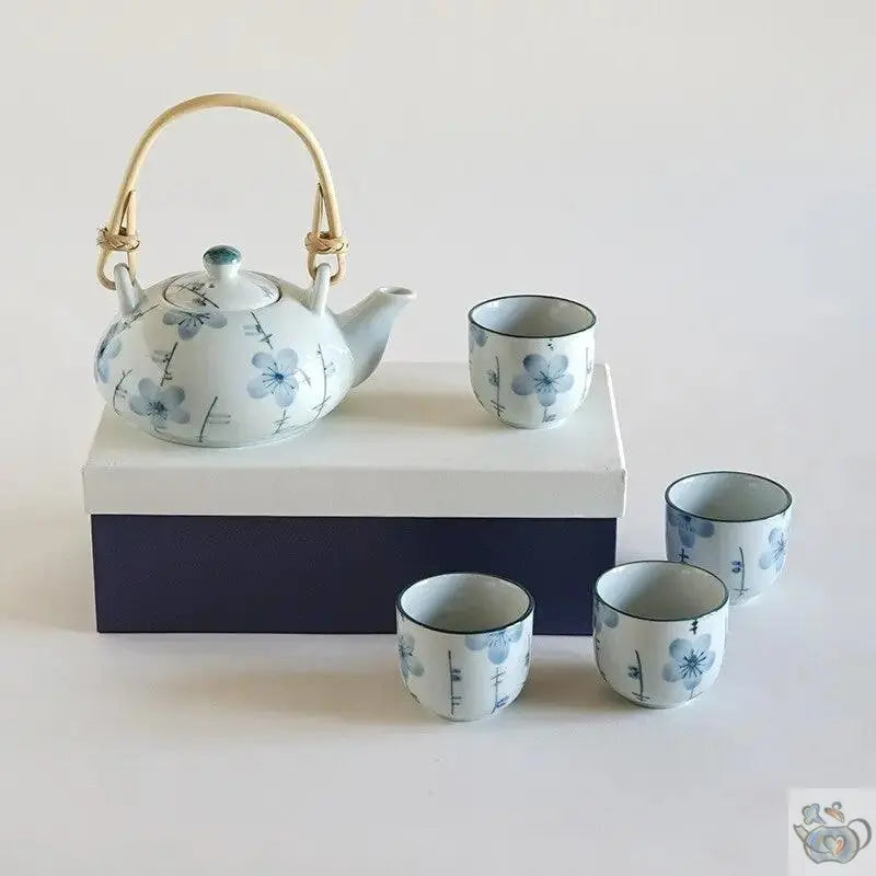 ​Théière grès blanc/jean et 4 tasses | Théières à la folie