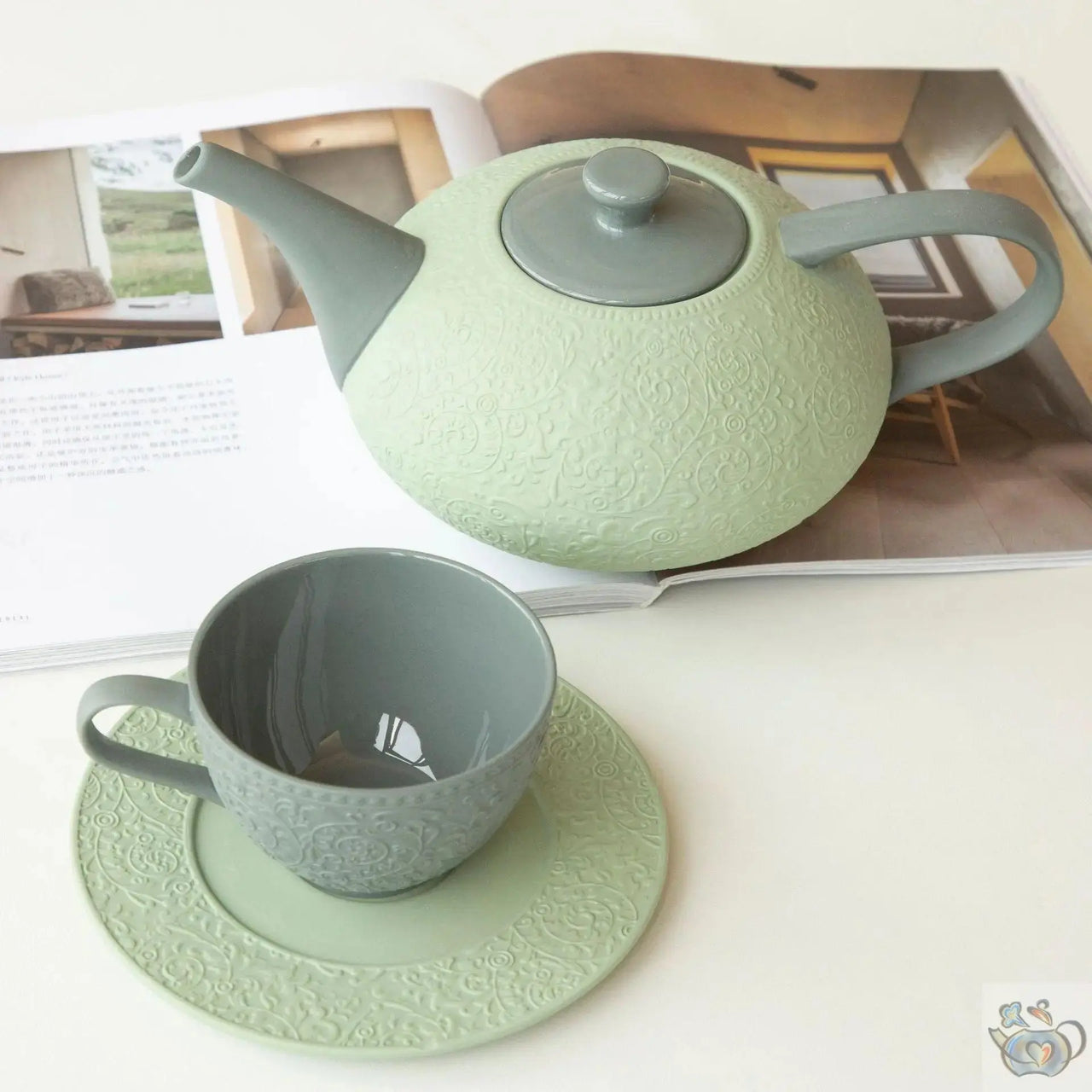 ​Théière vert pistache et gris | Théières à la folie