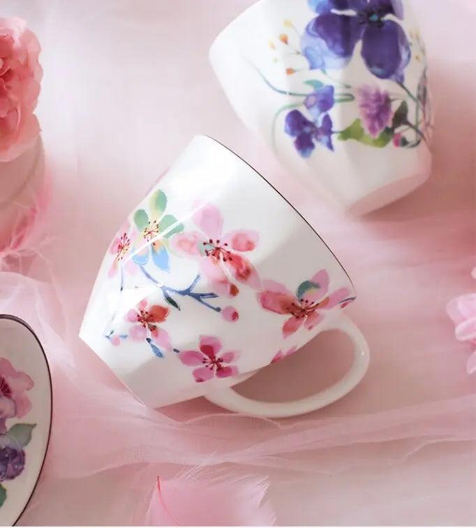 ​Théière avec tasses motifs fleurs japonaises | Théières à la folie