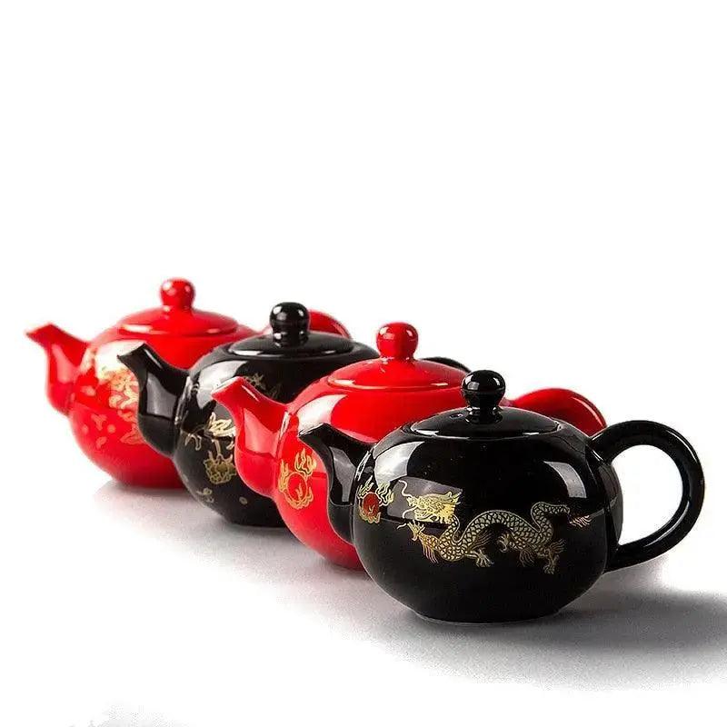 ​Théière chinoise en porcelaine dragon noire ou rouge | Théières à la folie