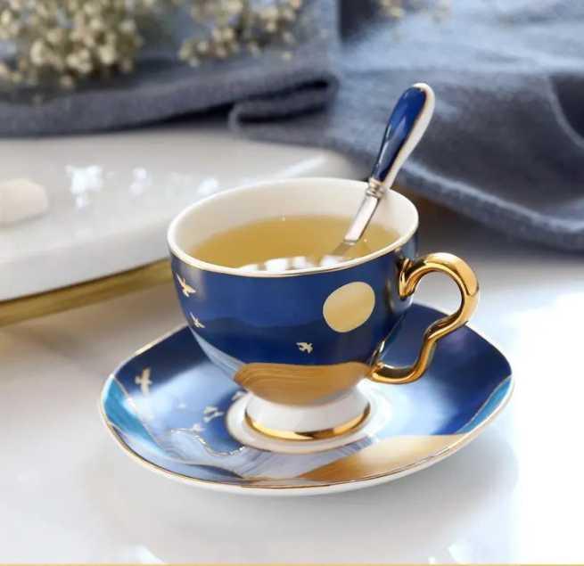 ​Théière et  tasses porcelaine "Nuit d'or" | Théières à la folie