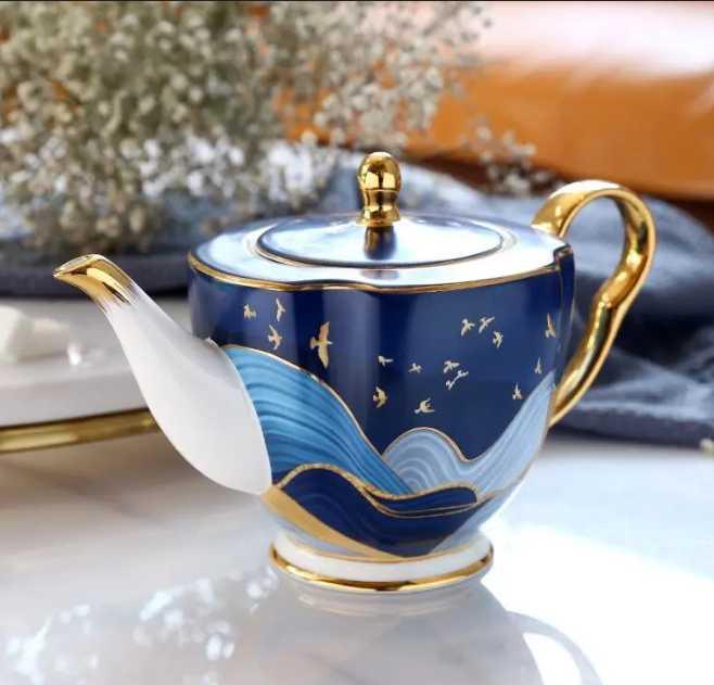 ​Théière et  tasses porcelaine "Nuit d'or" | Théières à la folie