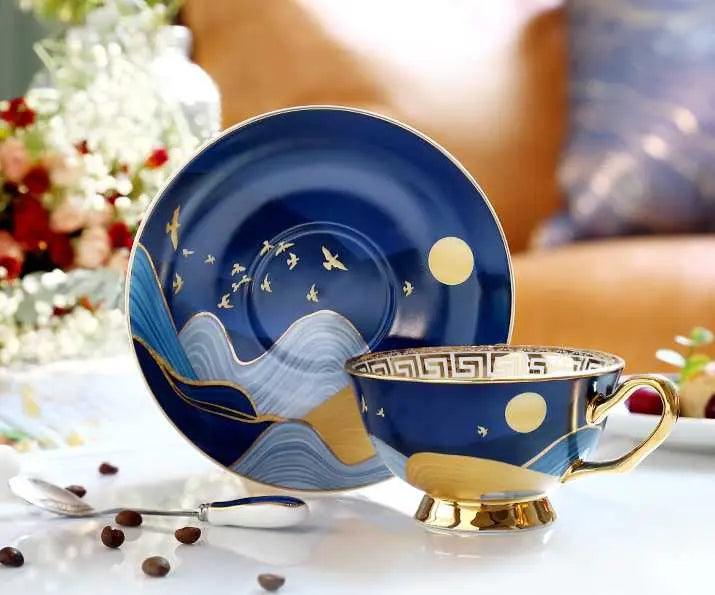 ​Théière et  tasses porcelaine "Nuit d'or" | Théières à la folie