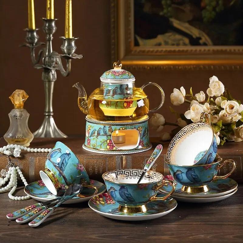 ​Set de thé porcelaine bleue aux oiseaux | Théières à la folie