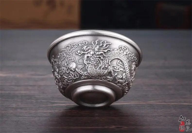 ​Théière et tasses en argent massif, Dragon | Théières à la folie