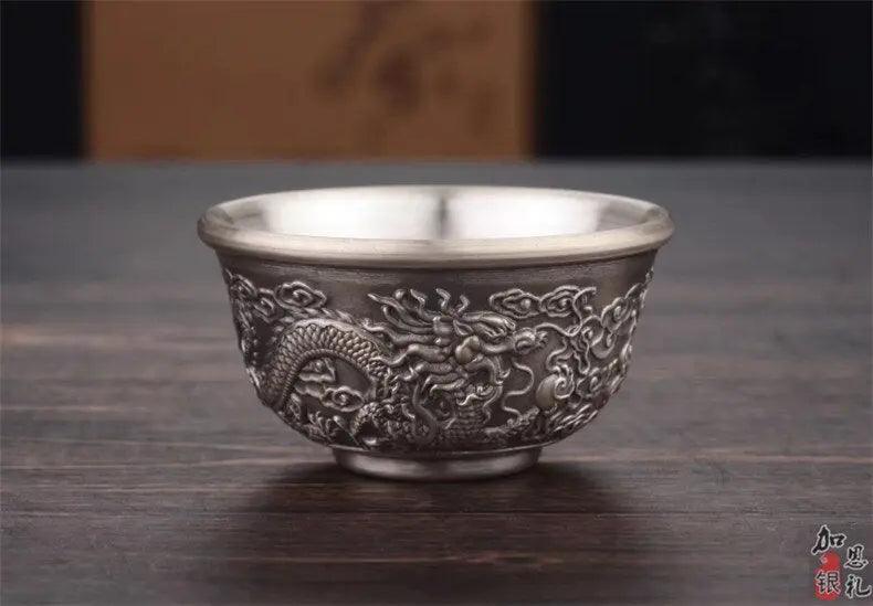 ​Théière et tasses en argent massif, Dragon | Théières à la folie