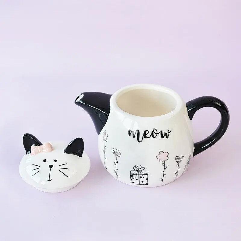 ​Théière porcelaine chat noir et blanc BD | Théières à la folie