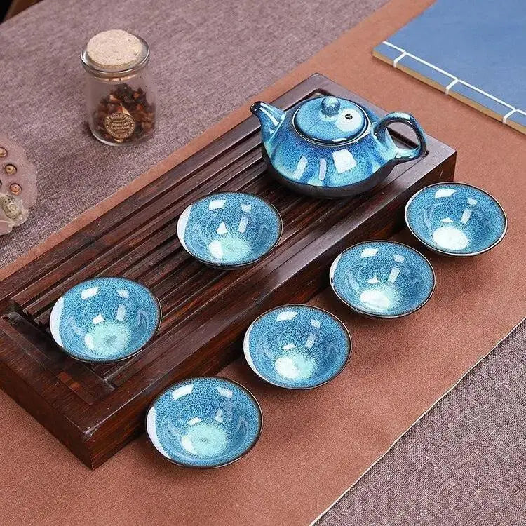 ​Théière et tasses en porcelaine bleus | Théières à la folie